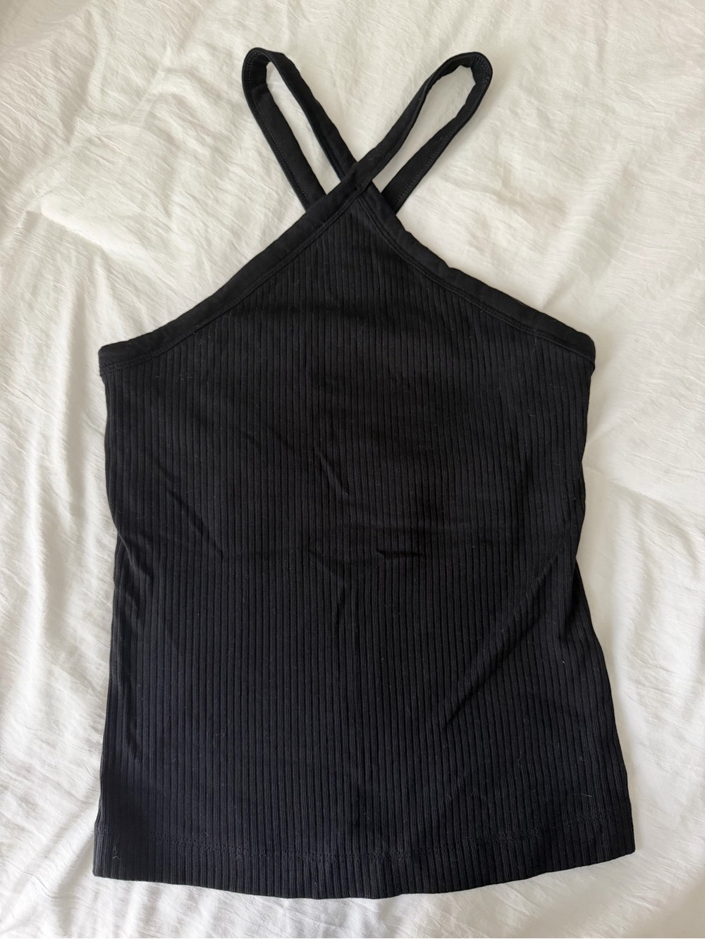 Old Navy Black Ribbed Cross Halter Top